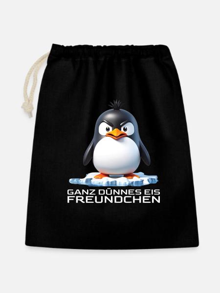 Ganz dünnes Eis Freundchen Pinguin - Geschenkbeutel aus Baumwolle (40 x 50 cm) - Schwarz