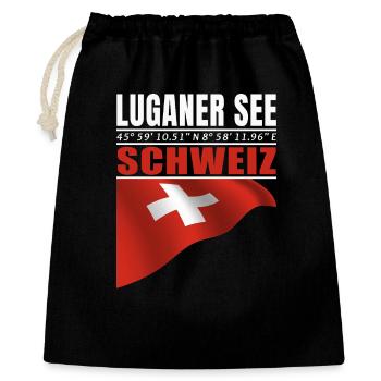 Luganer See - Geschenkbeutel aus Baumwolle (40 x 50 cm) - Schwarz - Vorne