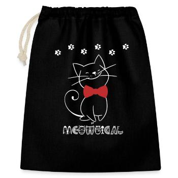 Verspielte Katzenillustration mit roter Schleife - Geschenkbeutel aus Baumwolle (40 x 50 cm) - Schwarz - Vorne