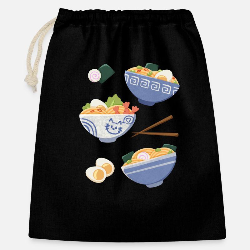 Ramen mit Katze Asiatisches Essen - Geschenkbeutel aus Baumwolle (40 x 50 cm) - Schwarz