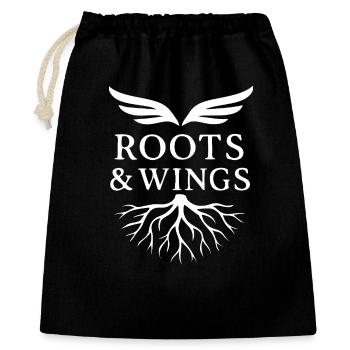 Roots & Wings - Freiheit und Herkunft - Geschenkbeutel aus Baumwolle (40 x 50 cm) - Schwarz - Vorne