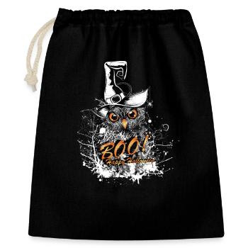 Halloween Eule mit Hexenhut und BOO Schriftzug - Geschenkbeutel aus Baumwolle (40 x 50 cm) - Schwarz - Vorne
