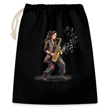 Female Saxophonist Playing Saxophone Art Print - Gift Bag 40 x 50 cm - black - Front