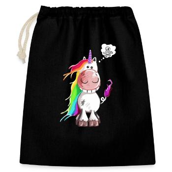 Einhorn grinst sich ein ab - Geschenkbeutel aus Baumwolle (40 x 50 cm) - Schwarz - Vorne