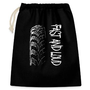 Fast and Loud / Tuning / Auto / Motorrad / Reifen - Geschenkbeutel aus Baumwolle (40 x 50 cm) - Schwarz - Vorne