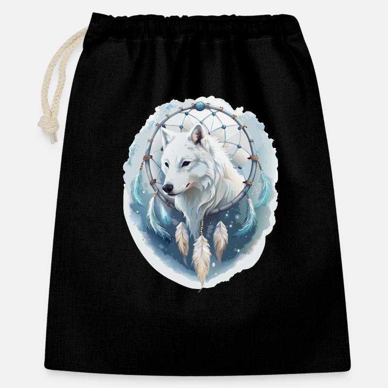 Wolf in a Dream Catcher - Mystical Design. - Gift Bag 40 x 50 cm - black