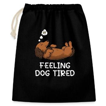 Feeling Dog Tired Langhaardackel Dackel Dachshund - Geschenkbeutel aus Baumwolle (40 x 50 cm) - Schwarz - Vorne