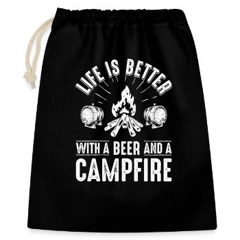 Lagerfeuer-Bierabend-Grafik - Geschenkbeutel aus Baumwolle (40 x 50 cm) - Schwarz - Vorne