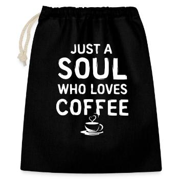 just a soul - Kaffeeliebe und Cafésymbol - Geschenkbeutel aus Baumwolle (40 x 50 cm) - Schwarz - Vorne