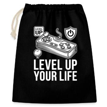 Level Up Your Life Gaming Motivation - Geschenkbeutel aus Baumwolle (40 x 50 cm) - Schwarz - Vorne