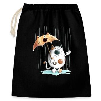Katze im Regen mit Regenschirm I Hundewetter - Geschenkbeutel aus Baumwolle (40 x 50 cm) - Schwarz - Vorne