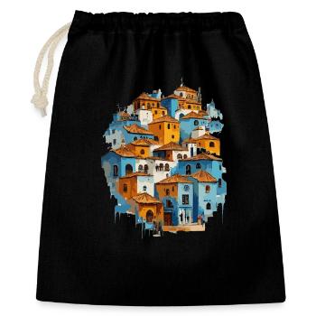 Village bleu avec tuiles orange - Sac cadeau 40 x 50 cm - noir - Devant