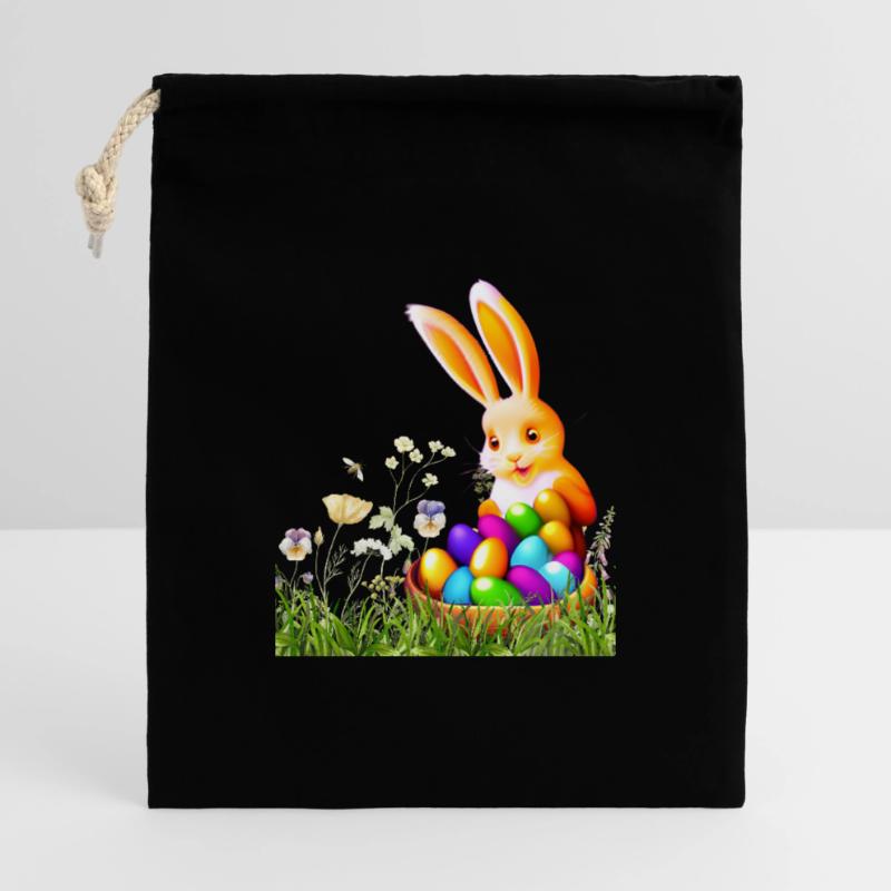 Osterhase mit bunten Eiern Geschenkbeutel aus Baumwolle (40 x 50 cm)