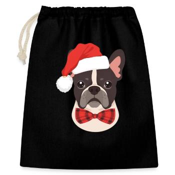 Bouledogue français avec chapeau de Père Noël minimaliste - Sac cadeau 40 x 50 cm - noir - Devant