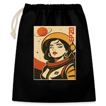 Astronautin Retro Weltraum Comic - Geschenkbeutel aus Baumwolle (40 x 50 cm) - Schwarz - Vorne