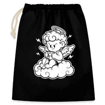 Rage Gaming Cherub – Wütender Engel zockt - Geschenkbeutel aus Baumwolle (40 x 50 cm) - Schwarz - Vorne