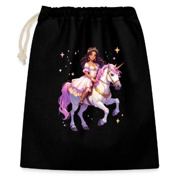 Prinzession auf einem Einhorn - Geschenkbeutel aus Baumwolle (40 x 50 cm) - Schwarz - Vorne