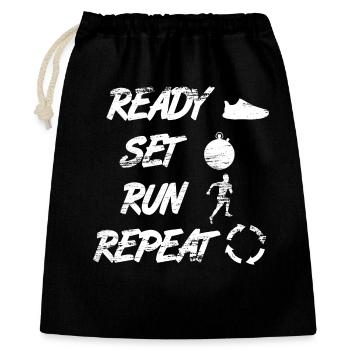 Ready Set Run Repeat - Geschenkbeutel aus Baumwolle (40 x 50 cm) - Schwarz - Vorne