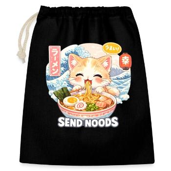 Motif Retro Wave Ramen Nouilles Chat - Sac cadeau 40 x 50 cm - noir - Devant