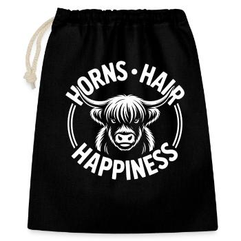 Horns Hair Happiness Highlands - Geschenkbeutel aus Baumwolle (40 x 50 cm) - Schwarz - Vorne