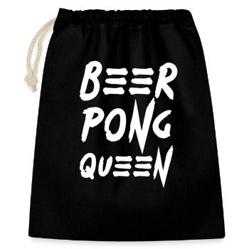 Schrift beerpong queen Bier Trinkspiel Spiel - Geschenkbeutel aus Baumwolle (40 x 50 cm) - Schwarz - Vorne