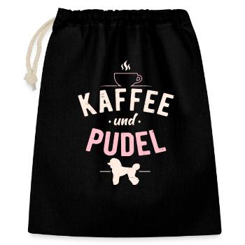 Kaffee und Pudel Hunde Spruch - Geschenkbeutel aus Baumwolle (40 x 50 cm) - Schwarz - Vorne