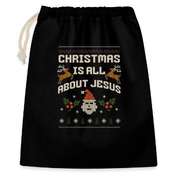 Weihnachten: Alles über Jesus - Geschenkbeutel aus Baumwolle (40 x 50 cm) - Schwarz - Vorne