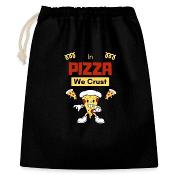 In der Pizza machen wir eine Kruste - Geschenkbeutel aus Baumwolle (40 x 50 cm) - Schwarz - Vorne