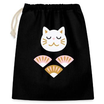 Japanese cat with fans L white - Gift Bag 40 x 50 cm - black - Front