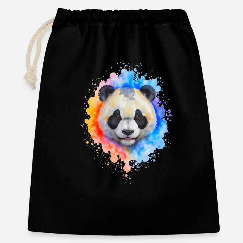 Wasserfarben Panda Splash - Geschenkbeutel aus Baumwolle (40 x 50 cm) - Schwarz