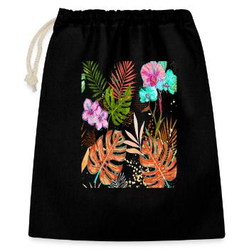 Motif tropical Monstera exotique avec des fleurs - Sac cadeau 40 x 50 cm - noir - Devant
