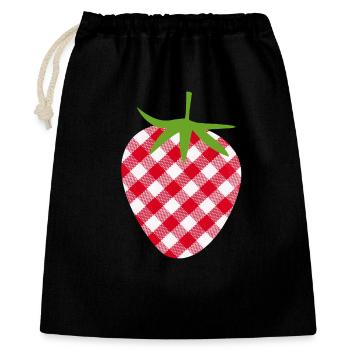 Erdbeere Muttertag kariert Frucht Obst Karo süß - Geschenkbeutel aus Baumwolle (40 x 50 cm) - Schwarz - Vorne