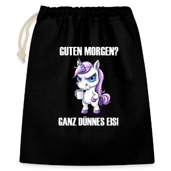 Einhorn Kaffee Morgenmuffel Design - Geschenkbeutel aus Baumwolle (40 x 50 cm) - Schwarz - Vorne