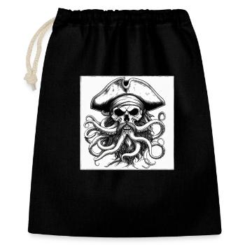 Piratenschädel und Oktopus-Tinte - Geschenkbeutel aus Baumwolle (40 x 50 cm) - Schwarz - Vorne
