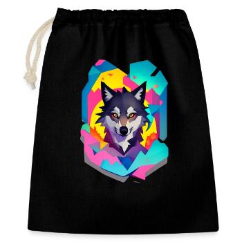 Wolf - Geschenkbeutel aus Baumwolle (40 x 50 cm) - Schwarz - Vorne