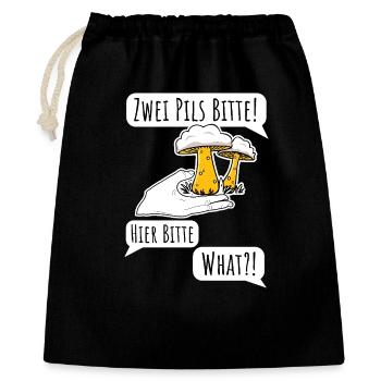 Bier bestellen ist nicht einfach! Pils oder Pilz? - Geschenkbeutel aus Baumwolle (40 x 50 cm) - Schwarz - Vorne