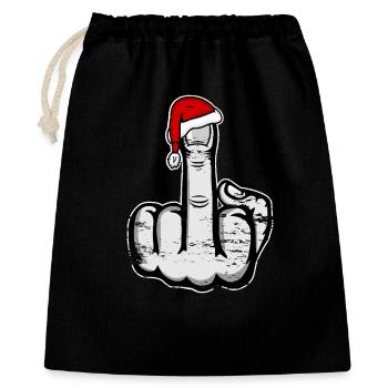 Doigt d’honneur de Noël avec chapeau de Père Noël - Sac cadeau 40 x 50 cm - noir - Devant
