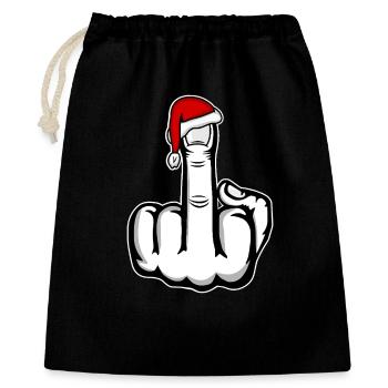 Weihnachten Mittelfinger mit Weihnachtsmütze - Geschenkbeutel aus Baumwolle (40 x 50 cm) - Schwarz - Vorne