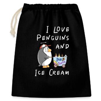 I Love Penguins and Eiscreme - Pinguin Eis Comic - Geschenkbeutel aus Baumwolle (40 x 50 cm) - Schwarz - Vorne
