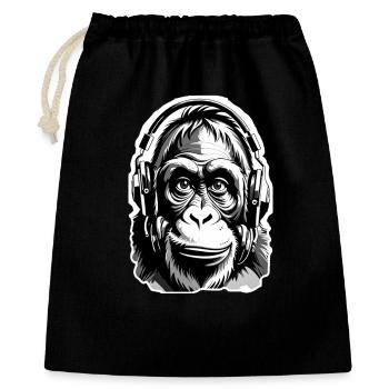 Musik Affe Gorilla mit Kopfhoerer als Geschenkidee - Geschenkbeutel aus Baumwolle (40 x 50 cm) - Schwarz - Vorne