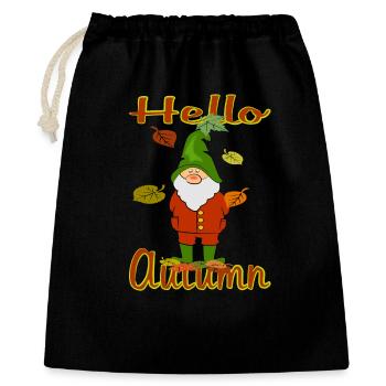 Wichtel im Herbstlaub  - Geschenkbeutel aus Baumwolle (40 x 50 cm) - Schwarz - Vorne