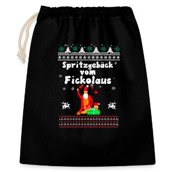 Ugly Christmas Weihnachten Spritzgebäck Fickolaus - Geschenkbeutel aus Baumwolle (40 x 50 cm) - Schwarz - Vorne