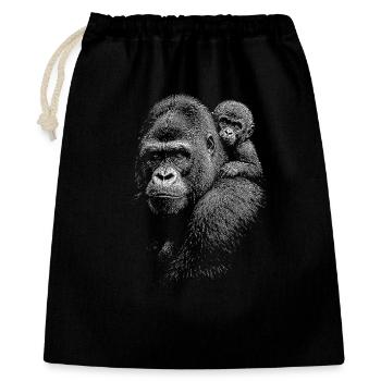 Gorilla mit Jungem in Schwarzweiß - Geschenkbeutel aus Baumwolle (40 x 50 cm) - Schwarz - Vorne