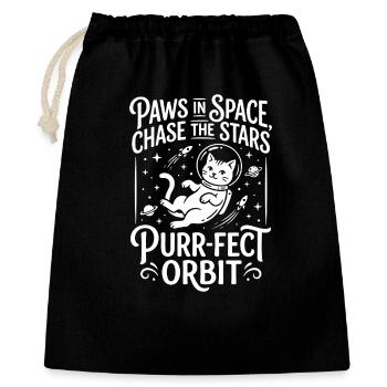 Paws in Space – Purr-fect Orbit - Geschenkbeutel aus Baumwolle (40 x 50 cm) - Schwarz - Vorne