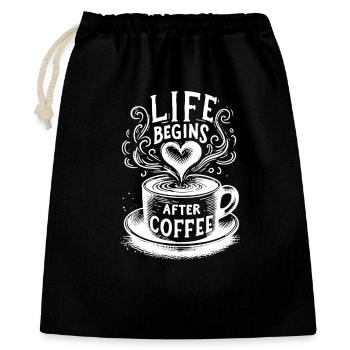 La vie commence après le café – Drôle de dicton sur le café - Sac cadeau 40 x 50 cm - noir - Devant
