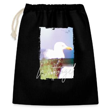Wattvogel® Nordsee Möwe – Strandkorb Moment  - Geschenkbeutel aus Baumwolle (40 x 50 cm) - Schwarz - Vorne