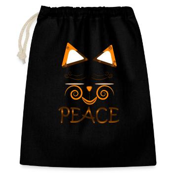 Peace Cat – Süßes Katzendesign mit Spiralaugen - Geschenkbeutel aus Baumwolle (40 x 50 cm) - Schwarz - Vorne