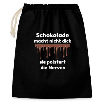 Schokolade polstert die Nerven - Geschenkbeutel aus Baumwolle (40 x 50 cm) - Schwarz - Vorne
