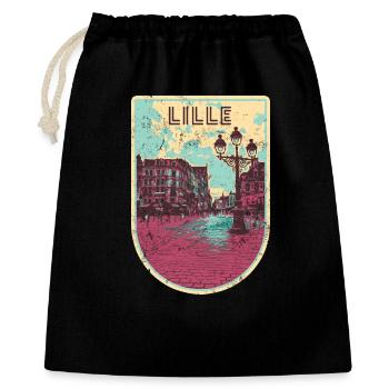 Badge retro, Lille France est ma ville natale - Sac cadeau 40 x 50 cm - noir - Devant
