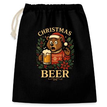 Christmas Beer Lustiger Bär Weihnachts Shirt - Geschenkbeutel aus Baumwolle (40 x 50 cm) - Schwarz - Vorne